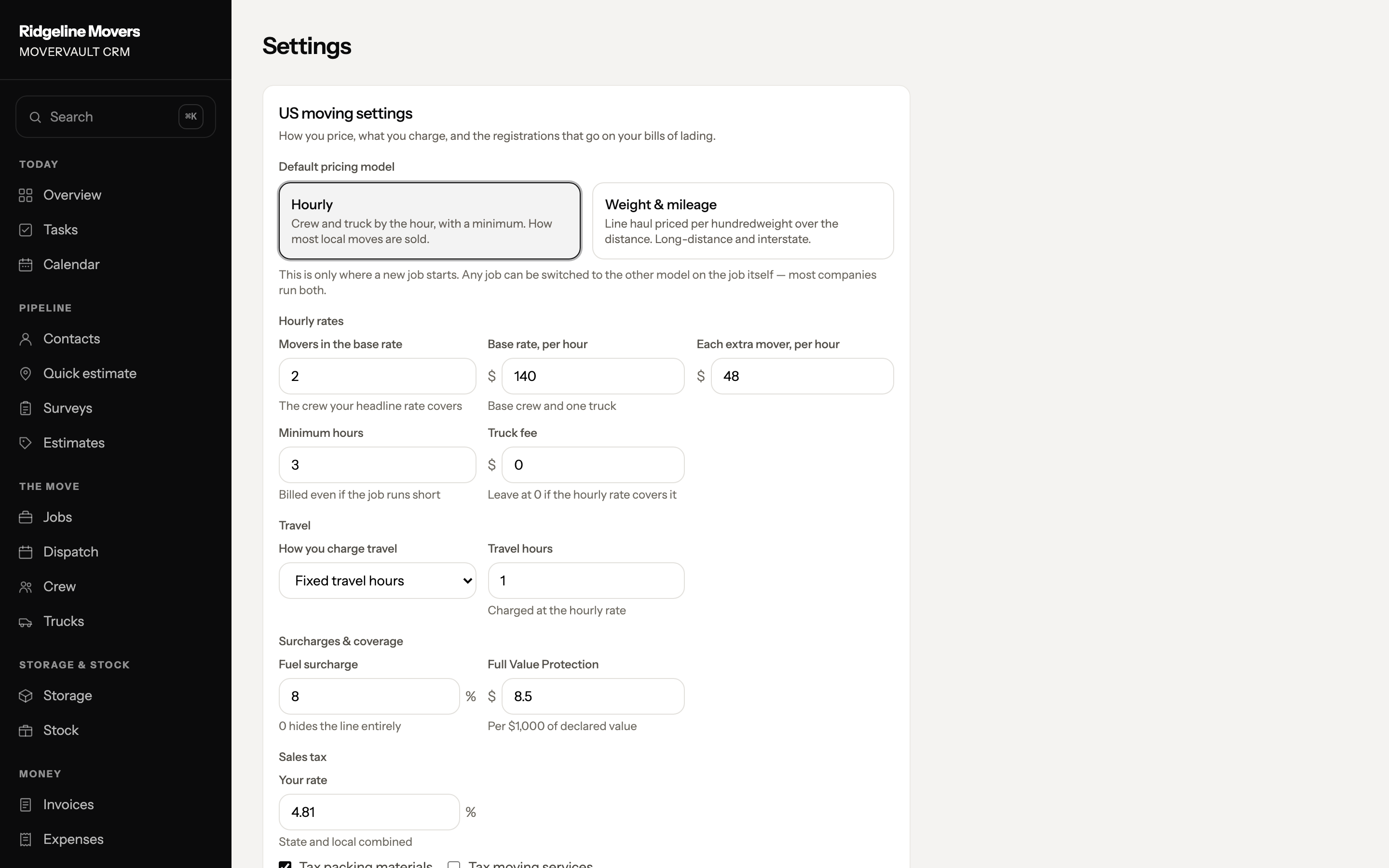 Settings, business profile, logo, invoicing